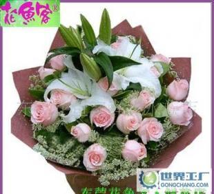 东莞花店-东莞鲜花-情人节送花-1枝百合21支粉玫瑰/好友的关怀_礼品、工艺品、饰品_世界工厂网中国产品信息库